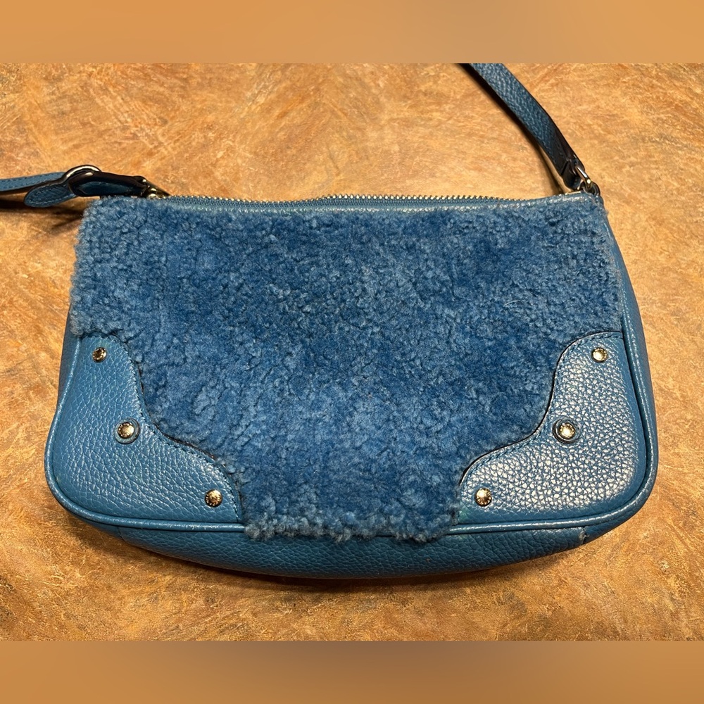 Coach Small Rhyder Pochette Crossbody Bag Blue Shearling Leather Silver Hardware - Picture 4 of 8